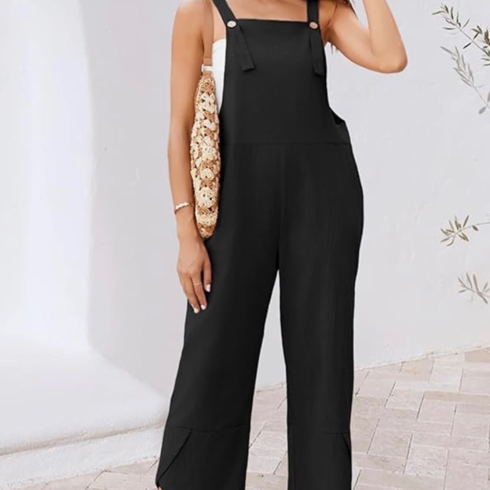 New Women's Adjustable Bib Overalls Jumper Pockets Adjustable Straps Black Small